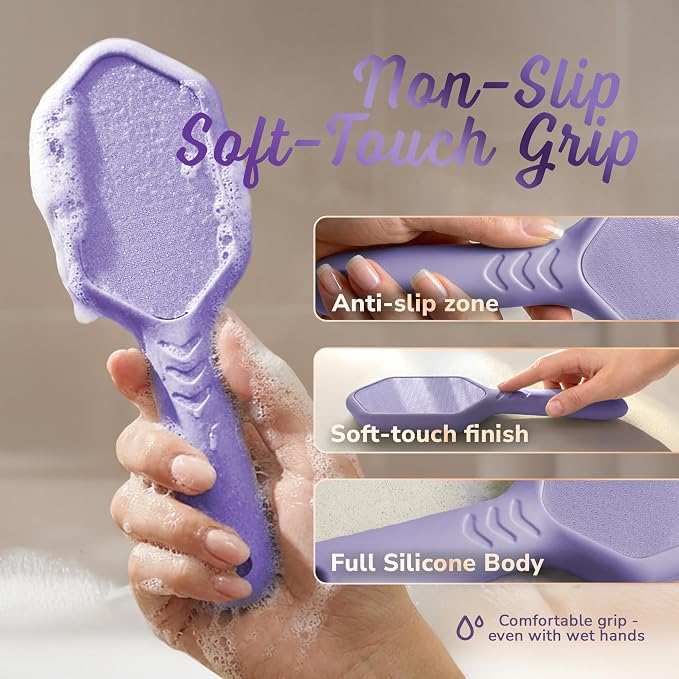 SILKLE Nano Glass Foot File - Foot Callus Remover for Feet & Foot Scrubber | Silicone Grip for Non-Slip Control - Foot Scrubber for Dead Skin, Heel Scraper for Cracked Heels & Foot Exfoliator - Purple