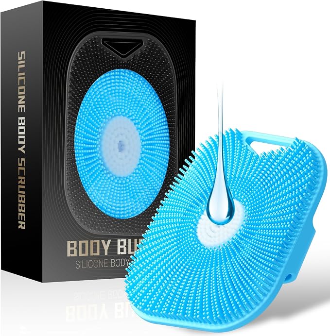 Zinc Infused Silicone Body Scrubber for Men, New Upgrade Deep Exfoliating Body Scrubber for Shower, Silicone Loofah Men for Sensitive Skin with Lathering Bristles and Ergonomic Non-Slip Handle (Blue)