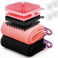 Manmihealth Dual-Sided Silicone Body Scrubber & African Bath Sponge Net Set | 2-in-1 Silicone Shower Shampoo Brush Africa Wash Net, Lather Well, Strong Exfoliating, Body Hair Wash (Black+Pink)