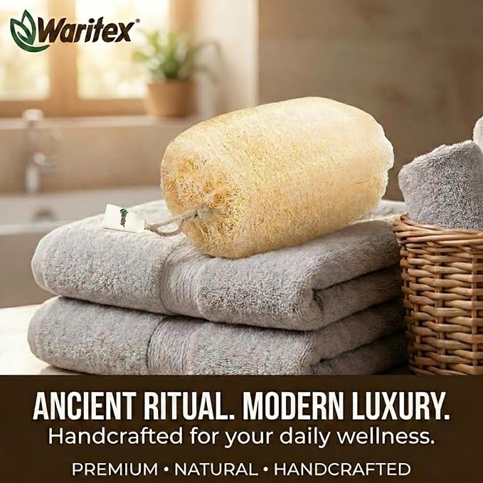 Waritex Organic Egyptian Loofah Sponges Exfoliating Scrubber Bath [2 Pack] | Natural Loofah Fiber for Gentle Skin Exfoliation, Deep Cleansing Full Body Spa Experience, Smooth Radiant Skin Care