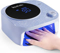 Lavinda 54W Purple Glitter Cordless Nail Lamp for Gel Nails | 36 dual-wavelength LEDs, low-heat curing, 4 timers, auto sensor, removable base, nail art practice, glam salon setups