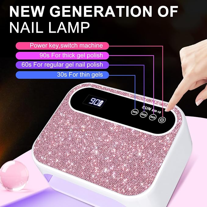 Led Nail Lamp, 126W Gel Nail Light Rechargeable Professional Lamp 42 Durable UV LED Beads Automatic Sensor Fast & Even Curing All Gel Polish Manicure at Home and in Salons(Pink Diamond)