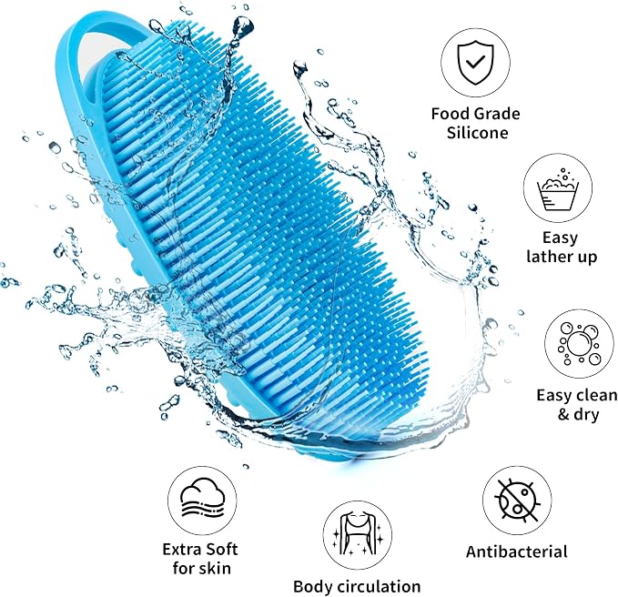 Silicone Loofah Body Scrubber for Shower - 2 PCS Soft & Gentle Loofah Alternative for Sensitive Skin, Fast-Drying & Hygienic Body Wash Scrubber Brush for Women, Men & Kids, Lather Well(Black and Blue)