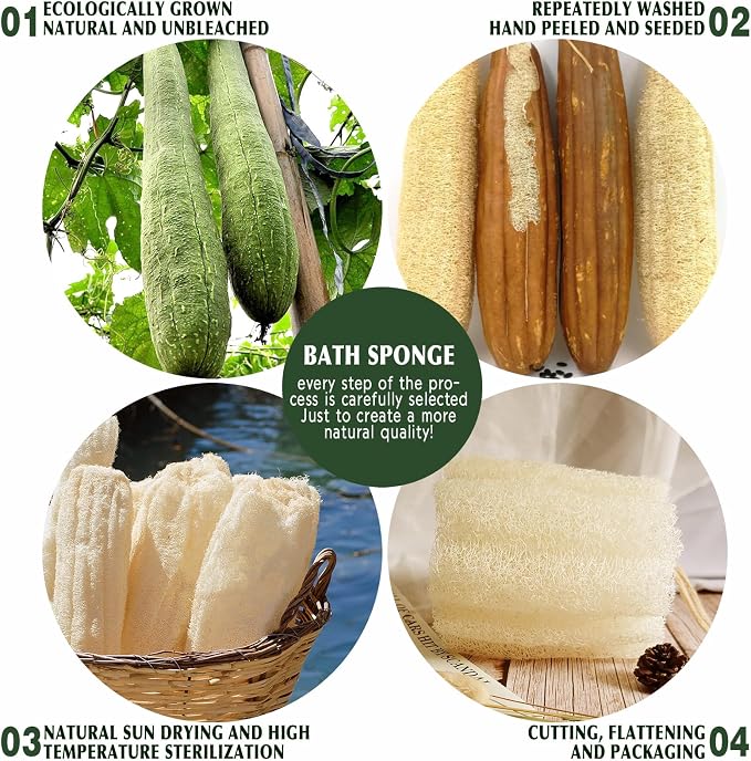 Natural Shower Loofah Sponge, Bath Exfoliating Loofa Body Scrubber, Soft and Easy Foaming Spa Luffa Sponges (2Pack)
