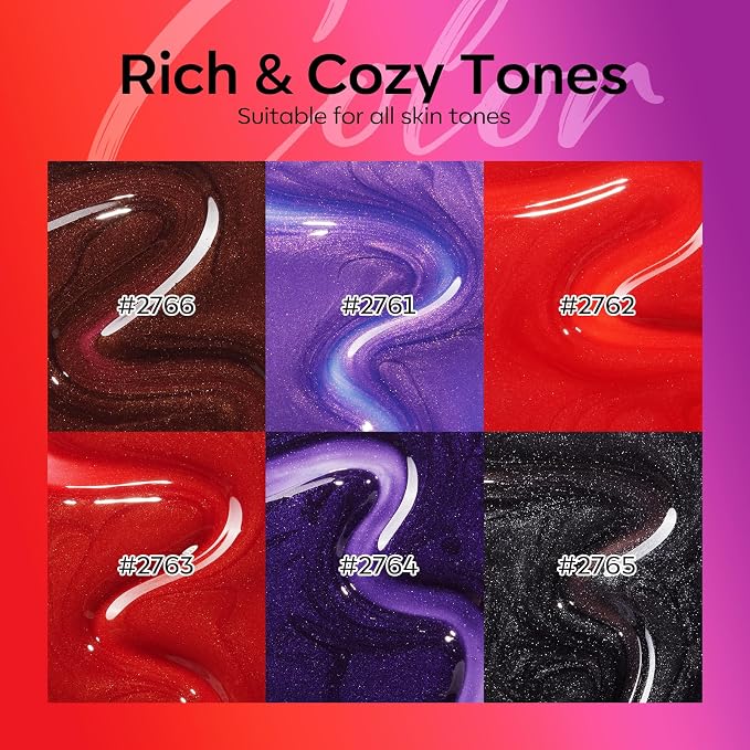 modelones Gel Nail Polish Set Glitter Color Changing 6Colors Red Blue Black