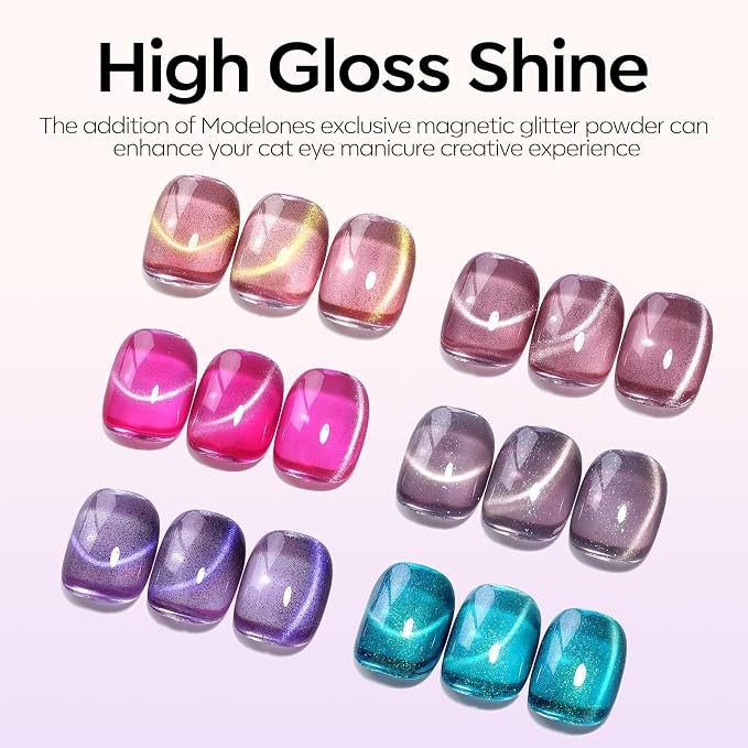 modelones Cat Eye Gel Nail Polish Set Neon 6Colors Hot Pink Blue Purple