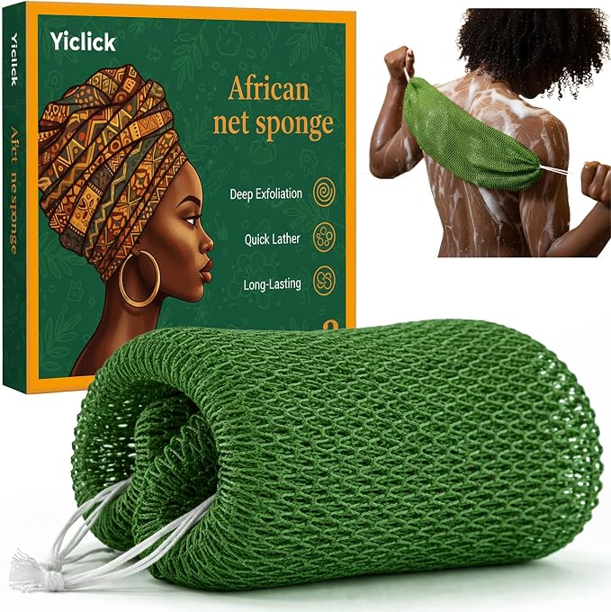 Yiclick African Net Sponge Authentic with Knots - Exfoliating Washcloth Towel, Back Scrubber for Shower Bath, Exfoliating Body Scrubber Exfoliator, African Rags Wash Cloth Loofah Lufa Sponge