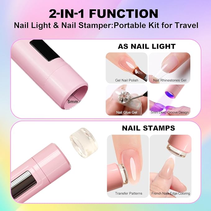 Mini UV Light for Nails, Portable LED Flash Cure Lamp for Gel X Polish, Small Handheld Magnetic UV Pen for Single Finger, Nail Curing Lamp with Stand for Starter Salon DIY/Home Manicure/Travel