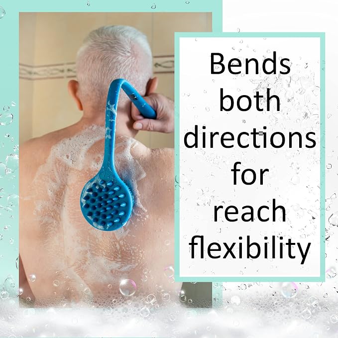 Bendable Long Handled Silicone Back & Scalp Scrubber & Lotion Applicator for Back Bundle (Purple)