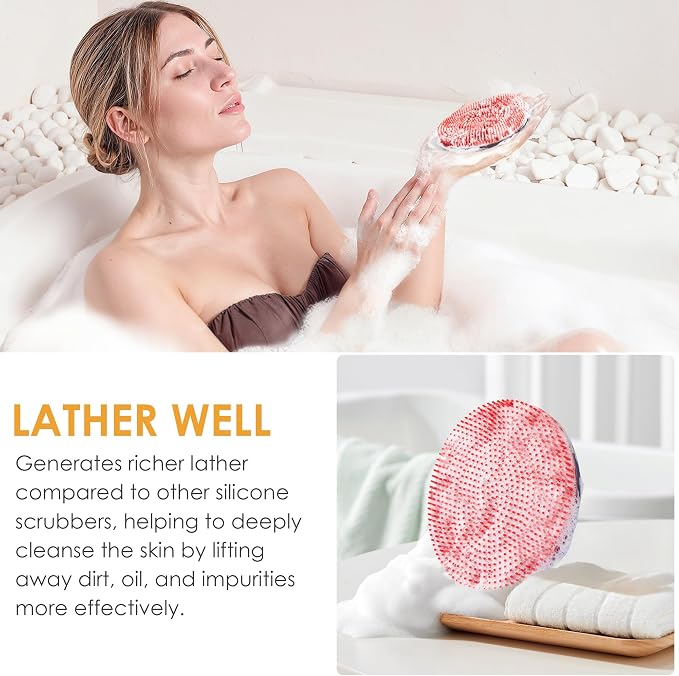 INNERNEED Magnetic Silicone Body Scrubber, Hygienic Shower Brush, Red | Gentle Exfoliating & Deep Cleansing Body Brush for Daily Shower, Skin Vitality