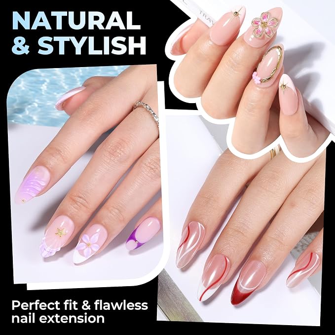 UNA GELLA Almond Nail Tips Medium 15 Sizes 300PCS Pre-Etched Full Cover | Gel Nail Tips Almond Shape Easy Salon Press On Nails Long-Lasting Hold Fake False Nails Snug Fit
