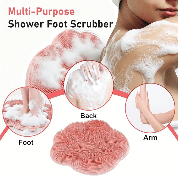 Silicone Foot Scrubber Mat, 12x12 Non-Slip, 38 Suction Cups | No Bending, Foot Cleaner for Seniors, for Wall, Small Bathtub
