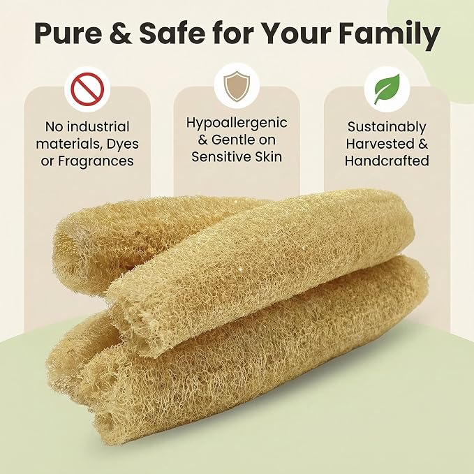 Natural Organic Loofah Body Scrubber 4 Pack, 100% Biodegradable Exfoliating Sponge for Shower Bath, Gentle Luffa for Sensitive Skin Exfoliation