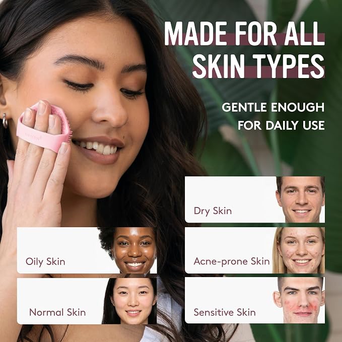 Sud Scrub® Antimicrobial Silicone Face Scrubber, 1 Pack, Gentle Face Exfoliator for Sensitive Skin, Eco Friendly Facial Cleansing Brush, Exfoliating Face Brush for Men and Women (Pink)