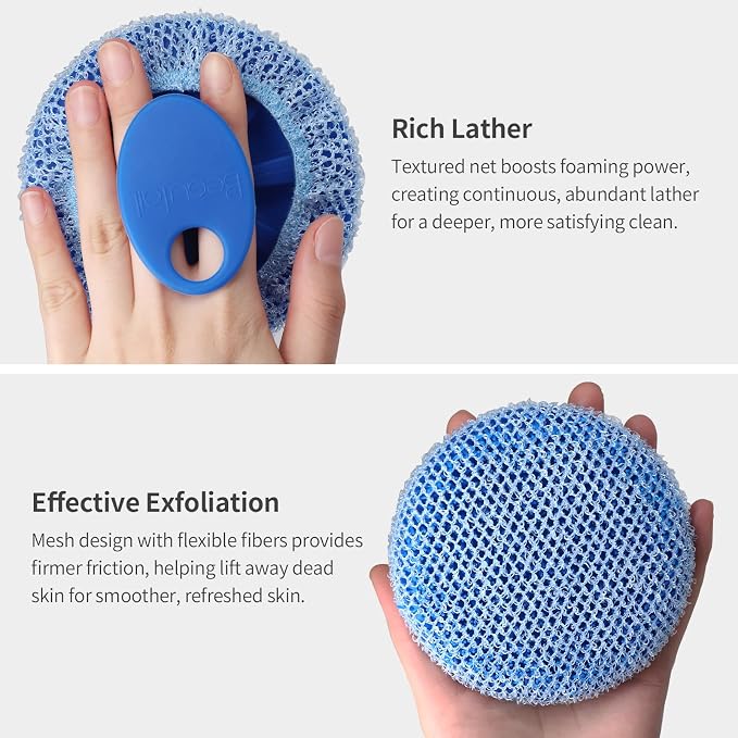 Silicone Body Scrubber and Scrub Net Set, BEAUTAIL 4 Pack for Rich Lather | Gentle Silicone Shower Brush or Firmer Exfoliating Bath Net, Deep Cleansing & Exfoliation, 2 Brushes + 2 Nets for Men & Women
