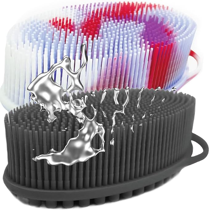 Avilana Silver-Infused Dark Gray and Marble Silicone Body Scrubber Bundle - Sleek Elegance Dual-Tone Set