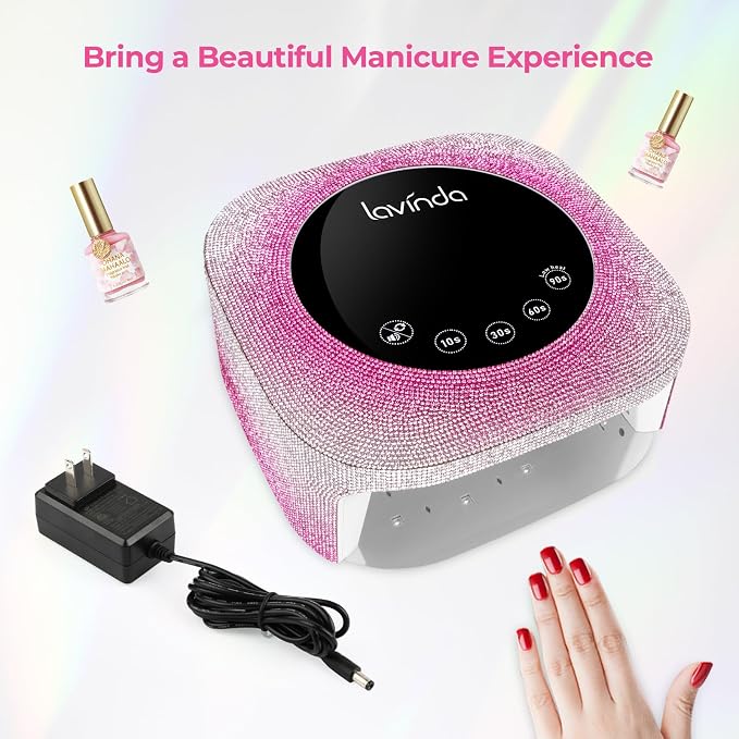 Lavinda UV Nail Lamp, 54W UV Light for Gel with Rhinestones, Plug-in LED Nails Light Dryer for Gel Polish, Fast Curing Lamp for Salon Home Use, Gradient Pink