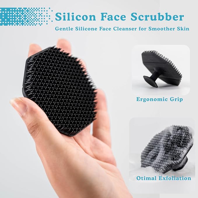 Extra Large Luxury Shower Loofah, (Set 3 Pack,75g) with Silicone Face Scrubber | Exfoliating Bath Sponge Loofa Pouf for Women & Men, Creates Rich Foam for spa Like Bath exprience