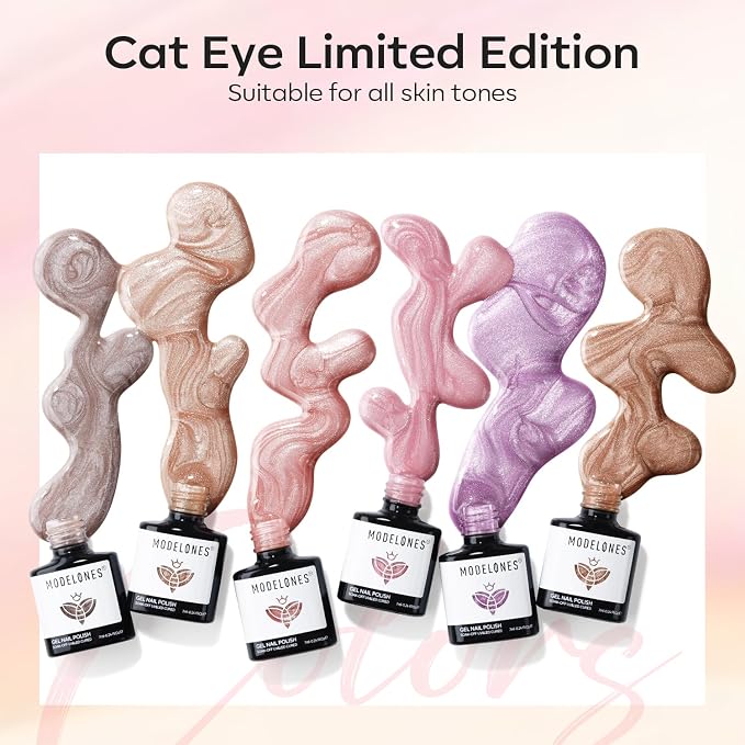 modelones Cat Eye Gel Nail Polish Glitter 6Colors Nude Pink Purple