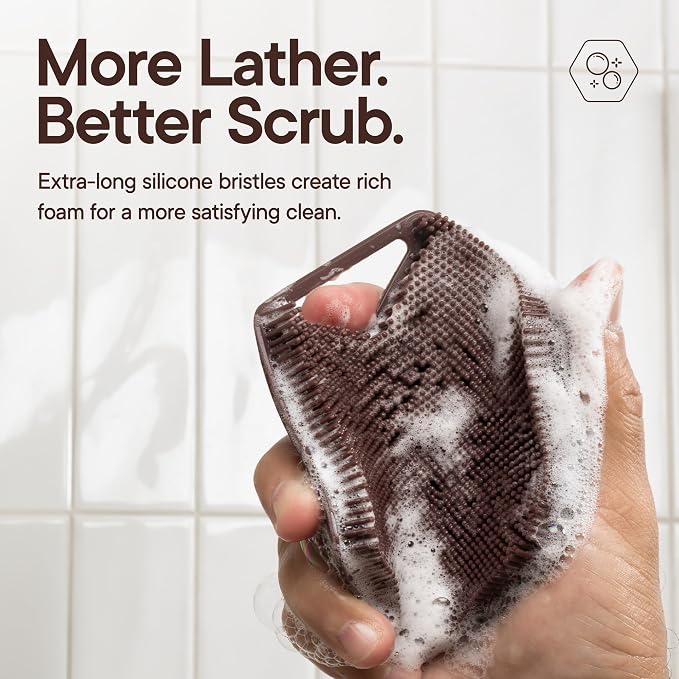 TOOLETRIES Silicone Body Scrubber 2.0, Loofah Alternative - Chocolate | Gentle exfoliating shower scrubber that's quick drying, hygienic and longer lasting than traditional loofahs.