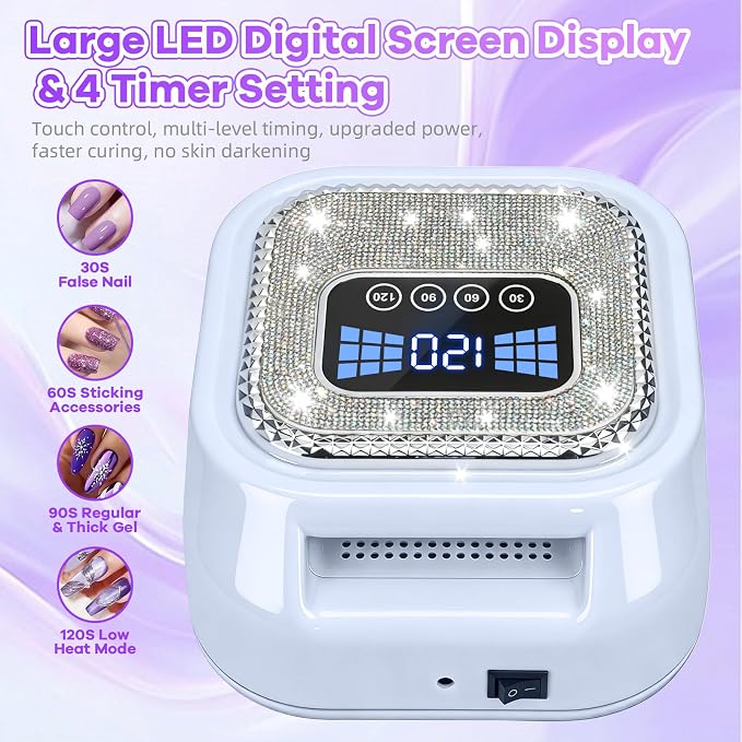 UV LED Nail Lamp 80W,Professional Gel Nail Dryer with Rhinestone,4 Timers,Auto Sensor,36 LED Beads,Fast Curing UV Light for All Gel Polishes,Manicure Pedicure Lamp for Home & Salon Use Nail Art Tool