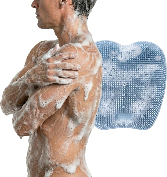 Silicone Back Scrubber for Shower – Body Scrubber & Exfoliating Back Brush for Men and Women – Soft Bristle Shower Scrubber & Back Massager Hands-Free (Baby Blue)