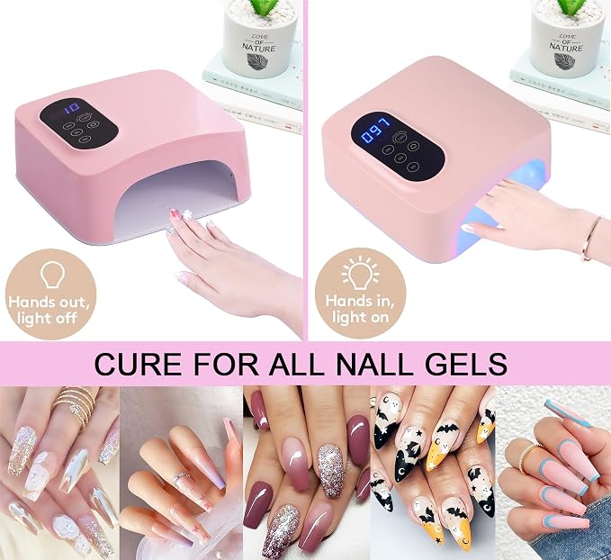 72W Cordless Led Nail Lamp, Rechargeable Nail Dryer, Portable Gel UV Led Nail Light with 4 Timer Setting Sensor, Professional Wireless Gel Nail Lights Nail Art Manicure Tools for Home and Salon