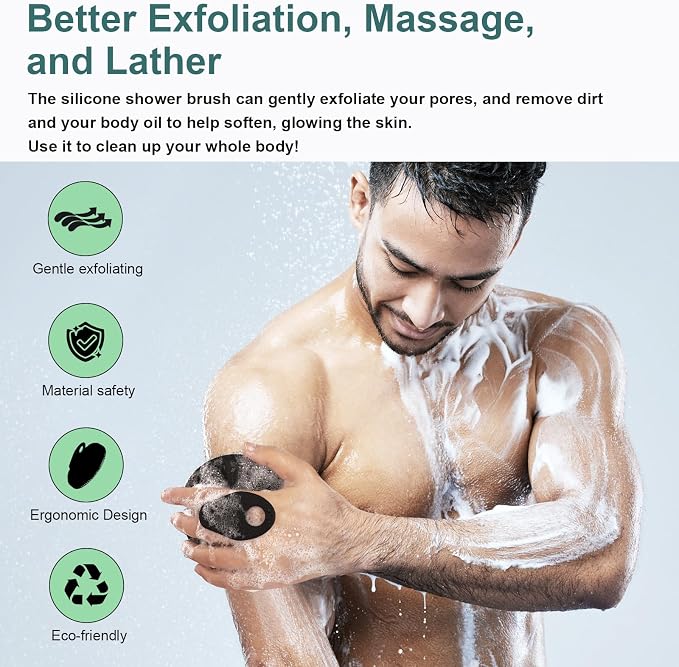 Food-Grade Silicone Body Scrubber Exfoliating & Massaging Bath Brush Black | INNERNEED Hygienic Shower Scrub Skin Wash Bath Tool for All Skin Types, Lathers Well, Longer Service Life
