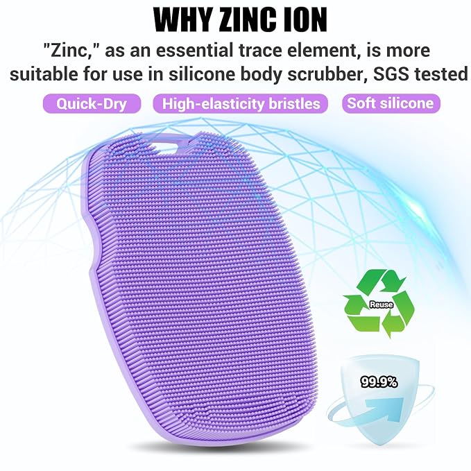 Canroom Silicone Bdoy Scrubber -Anti Zinc Infused-Exfoliating Shower Brush | Highly Elastic Bristles Exfoliator Silicone Shower Scrubber for Body,Cellulite Reduction,Blood Circulation-Purple