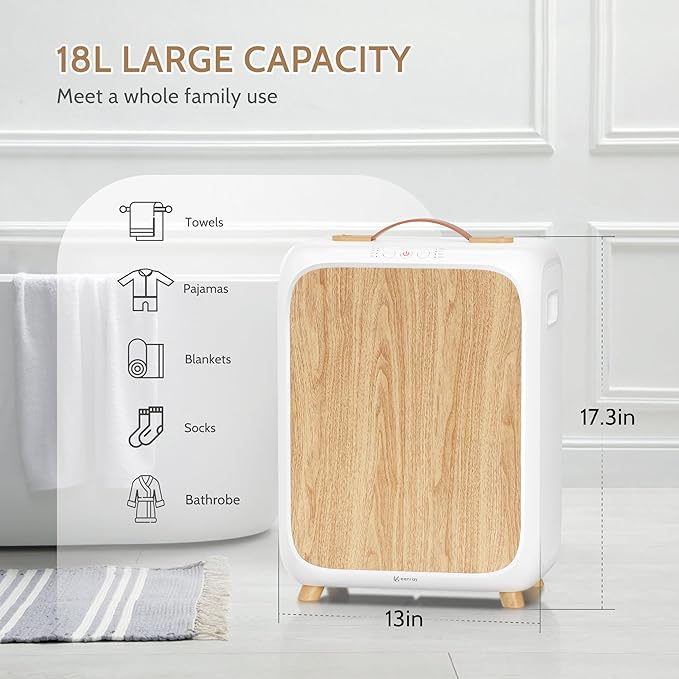 Keenray Towel Warmer Bucket, Luxury Rectangle Towel Warmer for Bathroom with Timer & Delay, Customized Fragrance, Child Lock, Fits 2 Large Towels, Blankets, Bathrobes, Ideal Gift for Him & Her(Wood)
