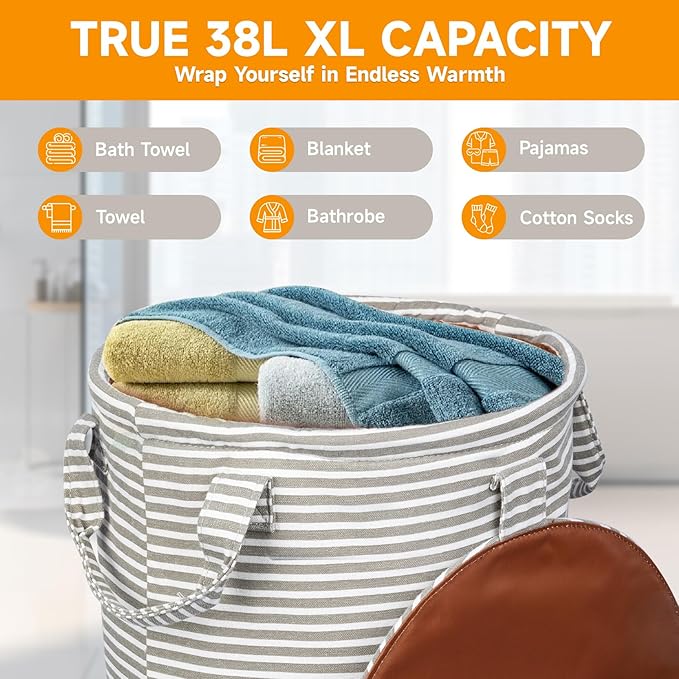 38L Foldable Towel Warmer Bucket,Heated Towel Warmers for Bathroom,Travel & Outdoors, 4 Heat Settings, Auto Shut Off,360° Ring Heating,Waterproof Fabric,Fits Oversized Towels, Robes, Blankets