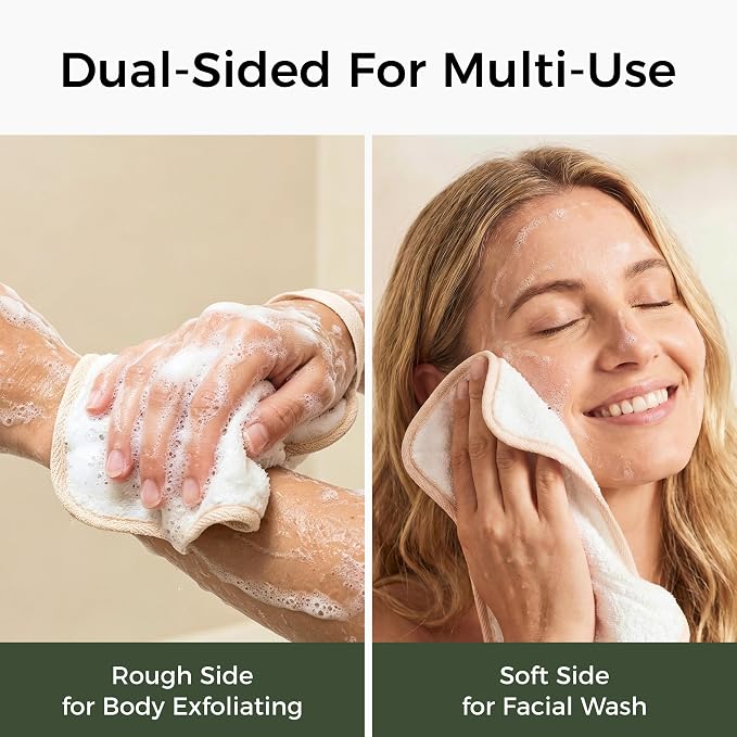 ZOMCHI Exfoliating Washcloth for Face and Body, Dual Function Wash Cloth with Soft and Rough Sides, Exfoliating Scrub Bath Towels, Washcloth with Loop (White, 3 Pack)
