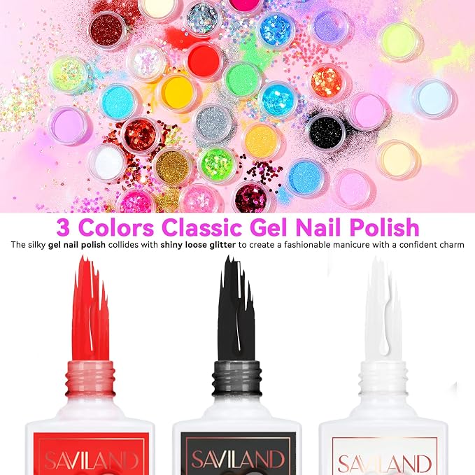 SAVILAND Acrylic Nail Kit with U V Light Gift Set for Beginners Pros | Portable nail drill, practice finger , essential manicure tool, long lasting durable wear, prevents lifting and chipping