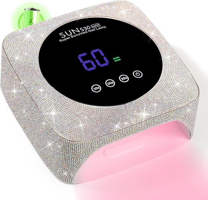 96W UV LED Nail Lamp Cordless Nail Dryer for Gel Polish | Rechargeable UV Light for Gel Nails Quick Dry Curing with Large LCD Display, with 3 Timer Setting Auto Sensor for Salon&Home
