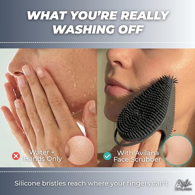Avilana Silicone Face Scrubber — Dual Sided Facial Cleansing Brush with Nose Tip — Soft Face Exfoliator for Pore Deep Cleaning — Food Grade Face Wash Brush for All Skin Types (Dark Gray)