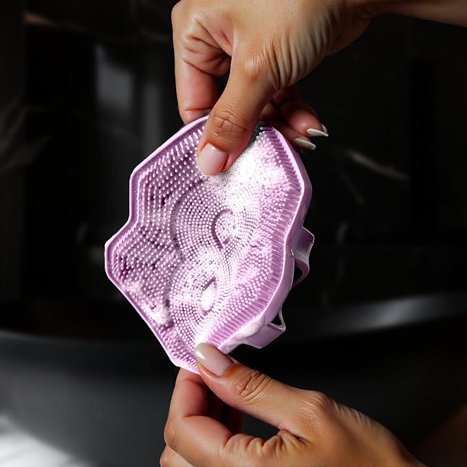Silicone Shower Body Scrubber, Exfoliating Loofah Alternative - Purple | Exfoliating loofah alternative, zinc & silver-infused silicone, hygienic, gentle for sensitive skin, durable & long-lasting