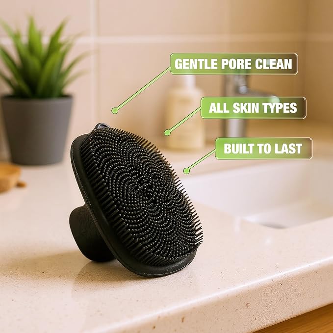 3-in-1 Silicone Scrubber Set – Exfoliating Body Scrubber, Scalp Massager Shampoo Brush & Facial Cleansing Pad – Hygienic Shower Loofah Alternative for Men & Women (3 Pack)
