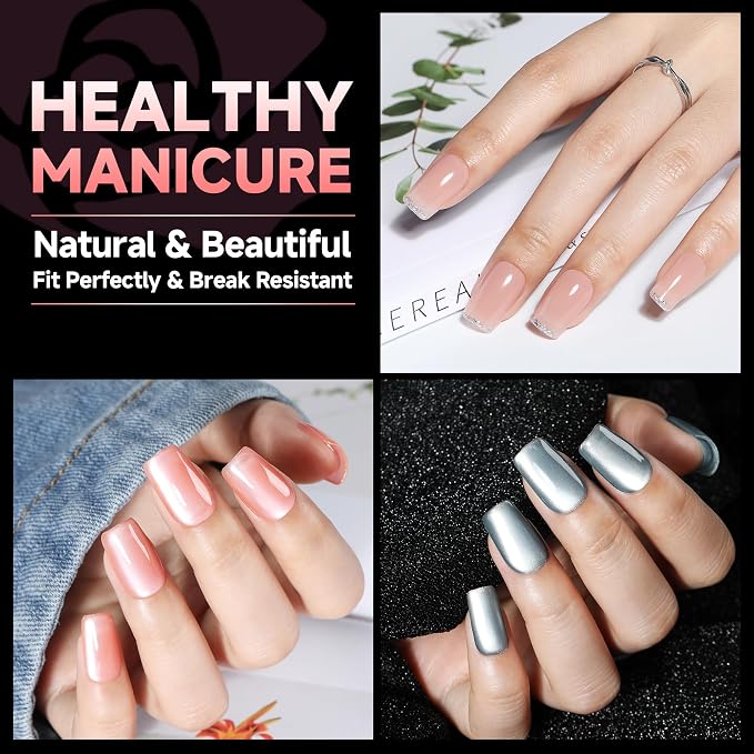 UNA GELLA 600Pcs Short Square Gel Nail Tips, Short Nail Tips Square | Pre Etched Soft Gel Press on Nails Full Cover No C Curve For Women Girl DIY French & Chrome Style Salon At Home 12 Sizes