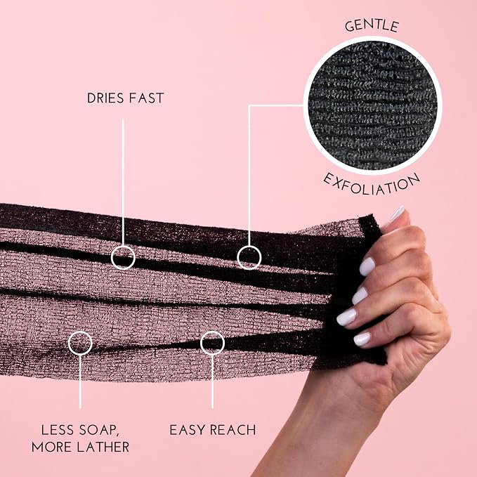 S&T INC. Back Scrubber for Shower, 3 Pack, 11.8" x 35.4", Assorted Colors | Long, Exfoliating Towel for Skin Care, Create Rich Lather for Cleansing, For Bath and Shower