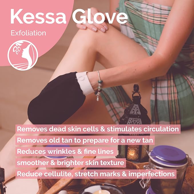 Fatima's Garden Exfoliating Kessa Gloves - Natural Spa Scrubbers, Black (2 Gloves)