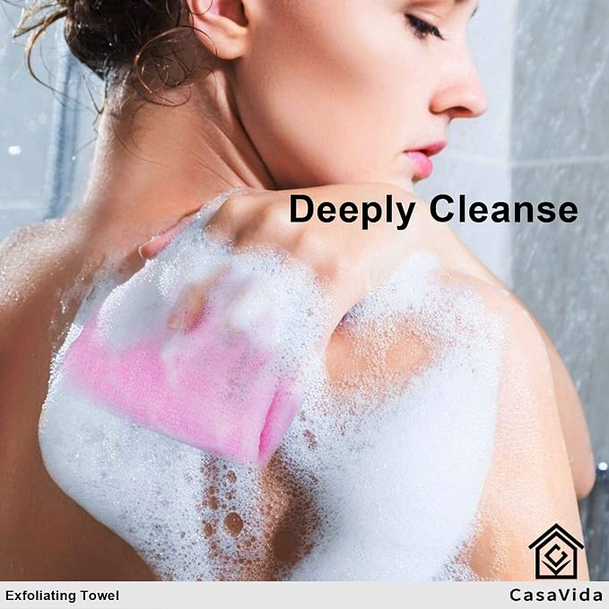 Exfoliating Washcloth Back Scrubber, 3 Pack | Japanese Beauty Washcloth, Back Scrubber for Daily Use, Textured Poly Nylon Body, Smoother-Looking Skin, Quick-Dry