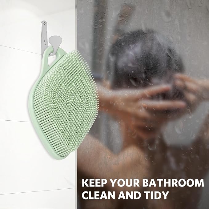 Sndyi Silicone Body Scrubber, Gentle Exfoliating Body Scrubber for Sensitive Skin, Leaf Shaped Shower Scrubber for Body with Lathering Bristles, Silicone Loofah Body Brush for Showering, Green