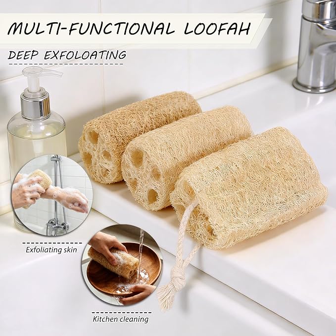 Organic Natural Loofah Sponges 4.7'' Luffa Spa,Pack of 4 Exfoliating & Smooth Skin Bath Shower Loofas Loofa for Women and Men Body Scrubber