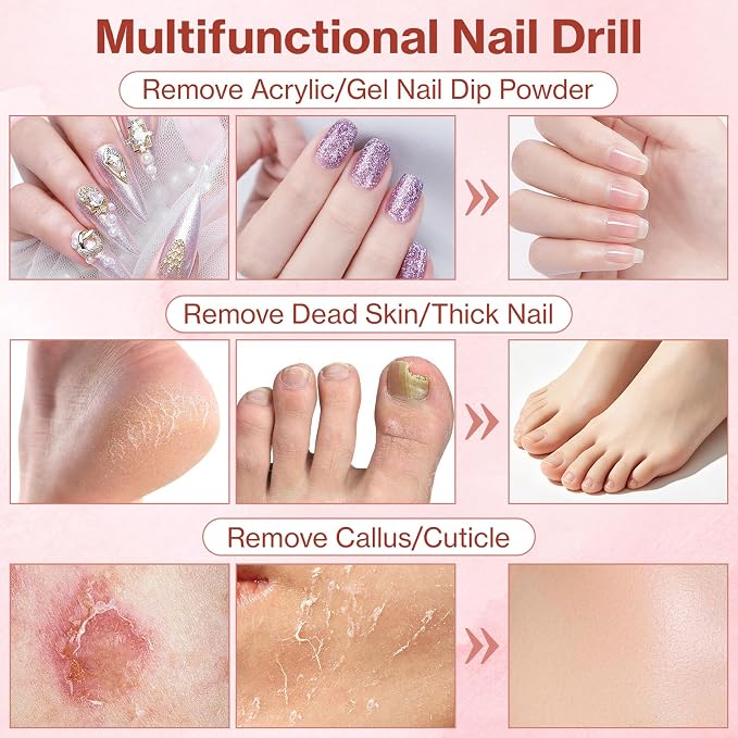 Cordless Electric Nail Drill with UV Light Lamp,Portable Nail File for Acrylic Gel Nails,LCD Display,12 Bits Rechargeable Nail Drill Kit 35000 RPM,Professional Manicure Pedicure Tools for Home