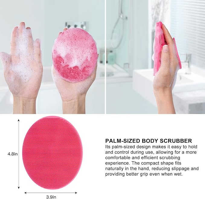INNERNEED Silicone Body Cleansing Brush Exfoliating Scrubber, Pack of 4 | Gentle Massage, Deep Clean, Hygienic Shower Scrub Brush Soft Bristles for All Skin Types, Easy to Hold