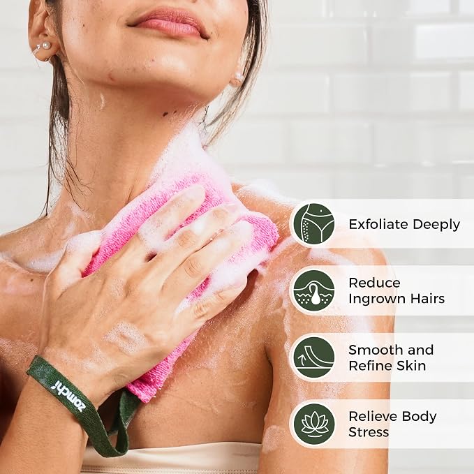 ZOMCHI Body Scrubber, Exfoliating Sponge with Different Levels, Body Exfoliator for Removing Dead Skin, Gentle & Deep Scrub for Women & Men (2-Pack, Pink)