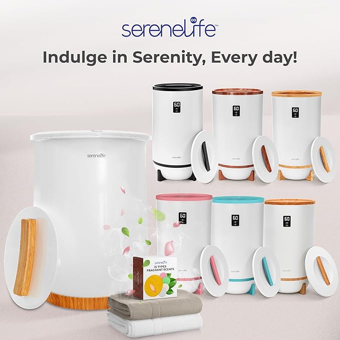 SereneLife Bucket Towel Warmers, White Large Towel Warmer for Spa and Bathroom, Luxury Towel Heater Gifts for Him & Her, Auto Shut-Off, Fits 2 large, Blankets, Bathrobes, PJ's