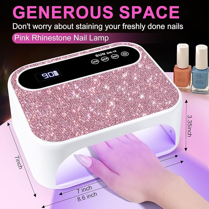 Led Nail Lamp, 126W Gel Nail Light Rechargeable Professional Lamp 42 Durable UV LED Beads Automatic Sensor Fast & Even Curing All Gel Polish Manicure at Home and in Salons(Pink Diamond)
