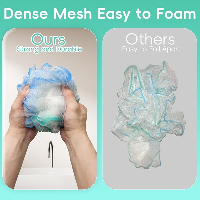 Shower Loofah 4PCS Soft Bath Body Sponge 60g Loofa Set Thick Wash Puffs for Women and Men (Purple-Blue-Green-Mixed)