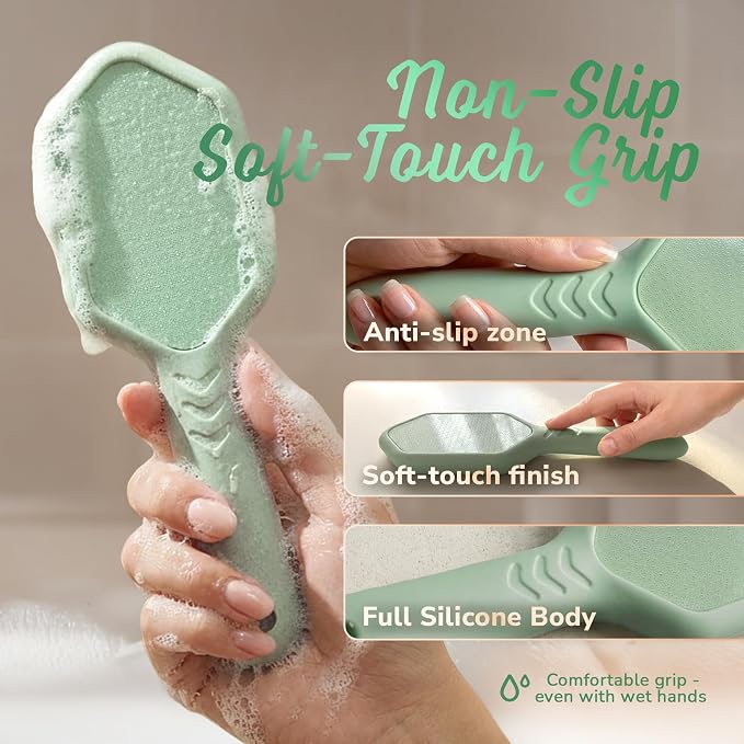 SILKLE Nano Glass Foot File - Foot Callus Remover for Feet & Foot Scrubber | Silicone Grip for Non-Slip Control - Foot Scrubber for Dead Skin, Heel Scraper for Cracked Heels & Foot Exfoliator - Green